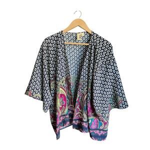 Birdcage Mixed Pattern Open Front Kimono Cardigan Small Made In The USA